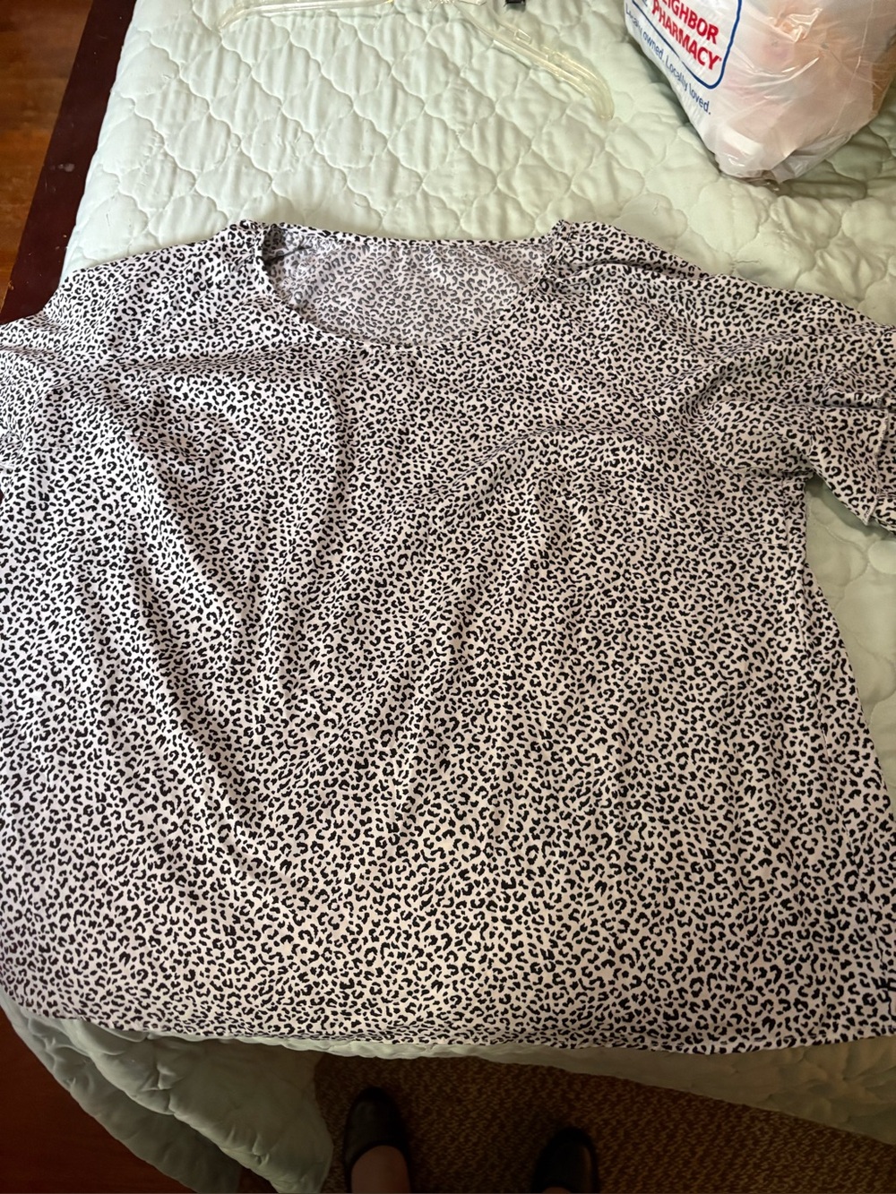 Womens Animal Print Short Sleeve Shirt - White/Black